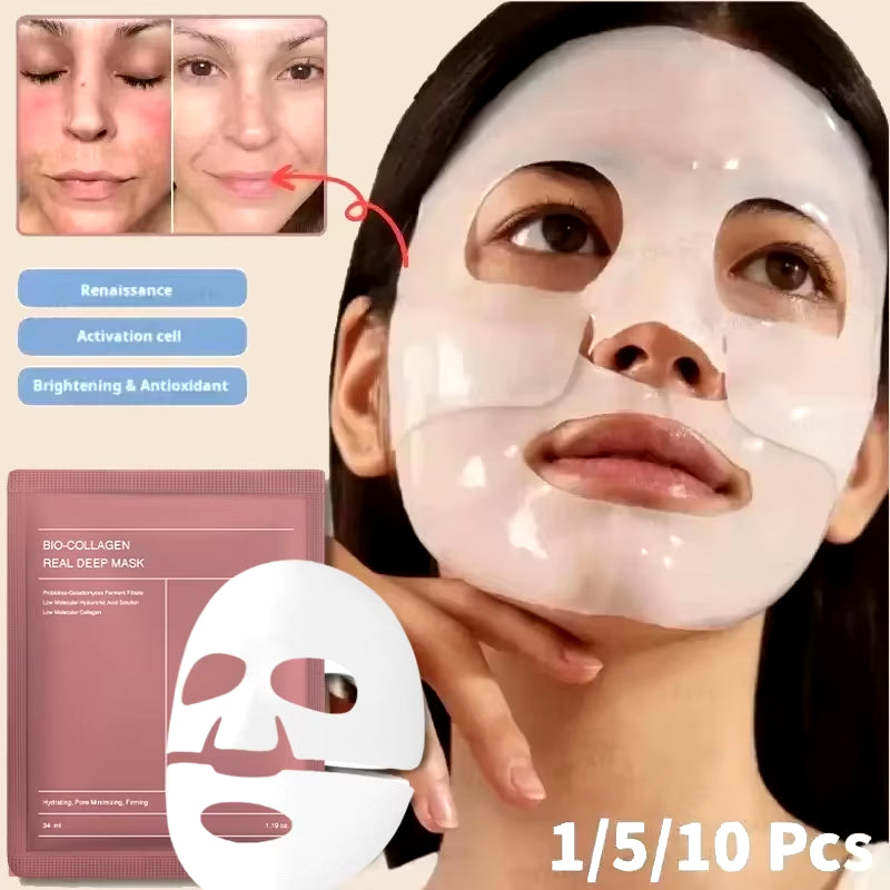 Bio-Collagen Real Deep Mask Anti-Wrinkle Lifting Face Mask with Hydrolyzed Collagen Collagen Reverse Film Volume Peel off Mask